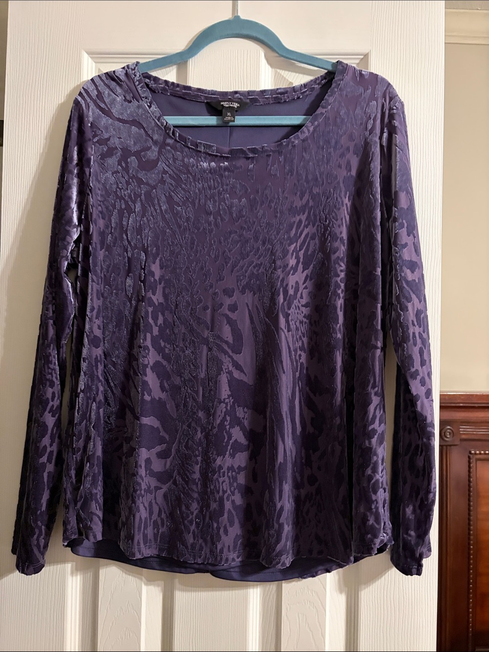 Purple Long-Sleeve Textured Animal Print Top